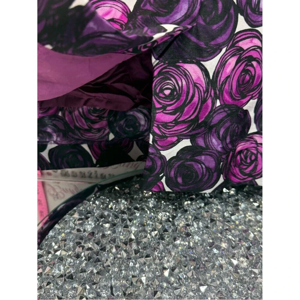 Tahari Dress 100% silk roses flowers floral Purple & Black Floral Midi Dress - Picture 10 of 14